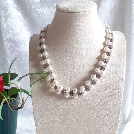 Kette Halskette Perlenkette 2-Reihige Damenkette Schmuck Lila