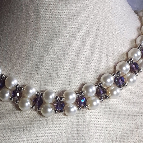 Kette Halskette Perlenkette 2-Reihige Damenkette Schmuck Lila