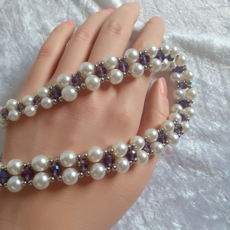 Kette Halskette Perlenkette 2-Reihige Damenkette Schmuck Lila