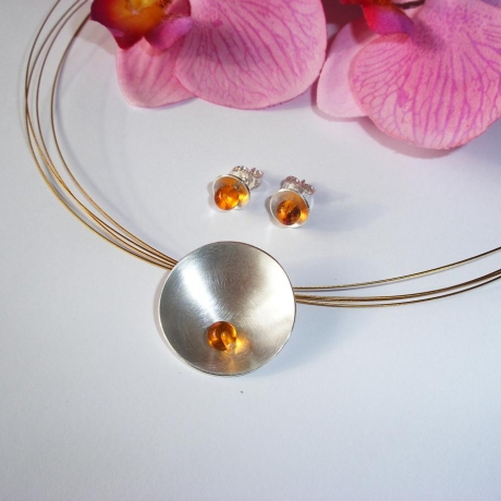 SET Silberschale mit Bernstein & Ohrstecker 925