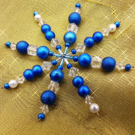 Perlenstern leuchtend blau, Weihnachtsdeko, Baumschmuck, Perlen
