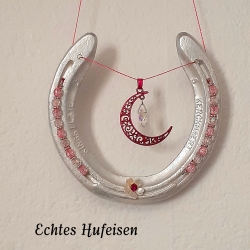 Echtes Hufeisen vom Pferd Glücksbringer Wandschmuck Weiß-Pink