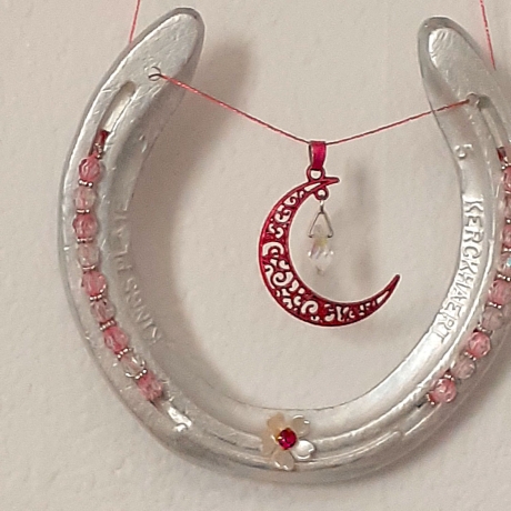 Echtes Hufeisen vom Pferd Glücksbringer Wandschmuck Weiß-Pink