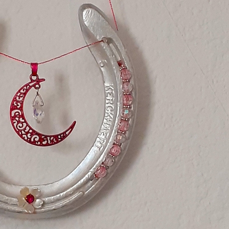 Echtes Hufeisen vom Pferd Glücksbringer Wandschmuck Weiß-Pink