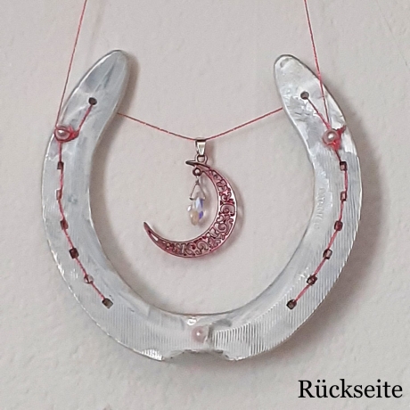 Echtes Hufeisen vom Pferd Glücksbringer Wandschmuck Weiß-Pink
