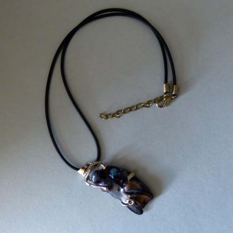 Halskette mit Perlmuttanhänger, blau silber, 40 + 4 cm
