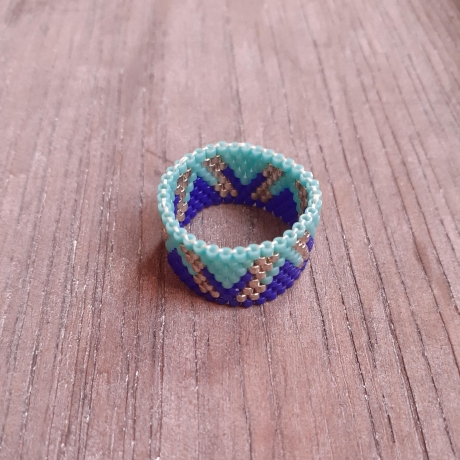 Ring aus Miyuki Delicas,türkis/silber/blau,Unikat