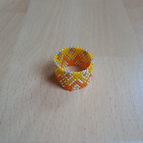 Ring aus Miyuki Delicas,gelb/silb/orange, Handarbeit,Unikat