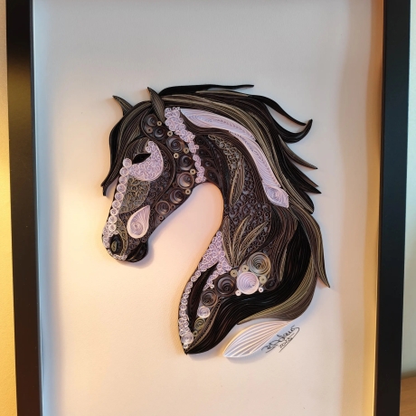 Pferdebild - Pferd-Hufeisen - Quilling Technik - Unikat