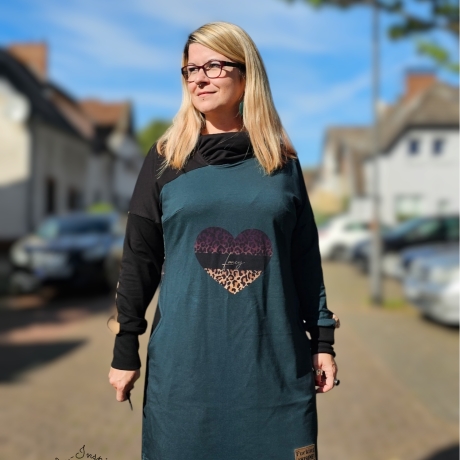 Longpulli Longhoodie Leo petrol mit raffiniertem Kragen
