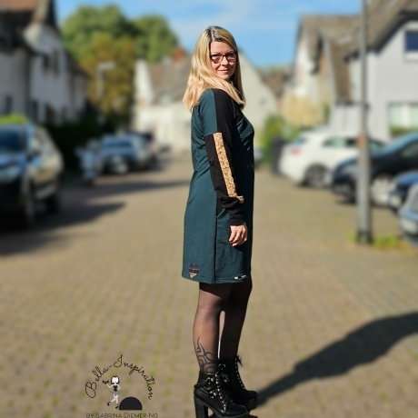 Longpulli Longhoodie Leo petrol mit raffiniertem Kragen