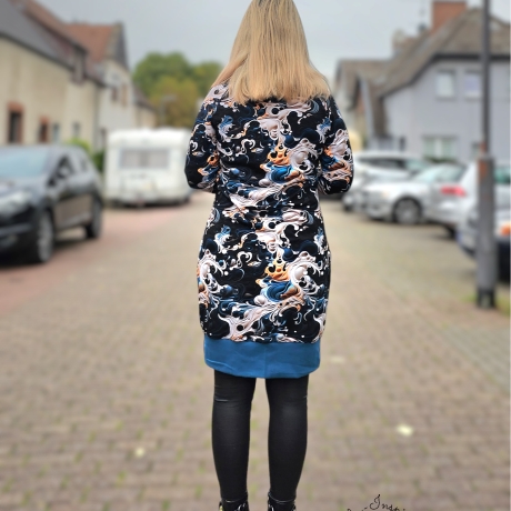 Longpulli Longhoodie Blautöne Wellen Milchstrasss