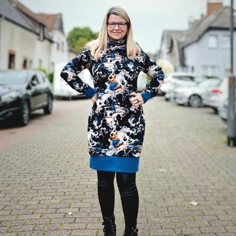 Longpulli Longhoodie Blautöne Wellen Milchstrasss