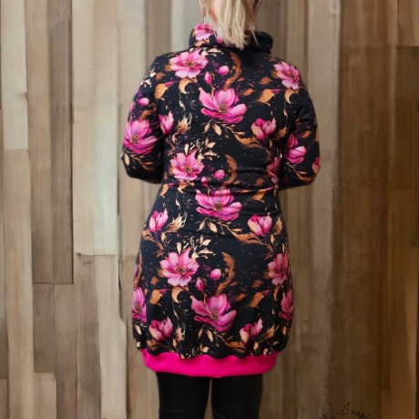 Longpulli Longhoodie Blumen Pink