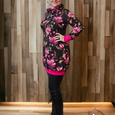 Longpulli Longhoodie Blumen Pink