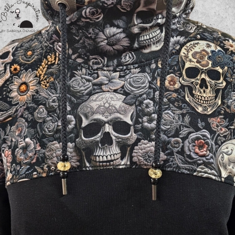 Hoodie Loopwickelkragen Totenköpfe Blumen