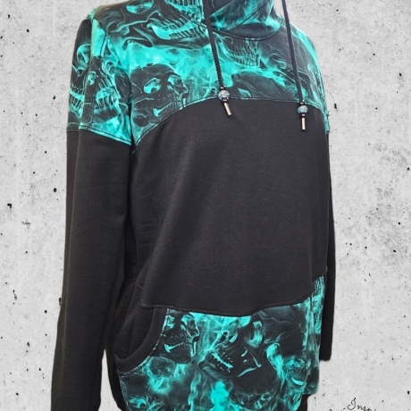 Hoodie Loopwickelkragen Totenköpfe Petrol