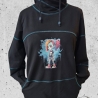 Hoodie Loopwickelkragen schwarz mit Petrolabgesetzt