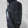Hoodie Loopwickelkragen schwarz mit Petrolabgesetzt