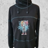 Hoodie Loopwickelkragen schwarz mit Petrolabgesetzt