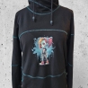 Hoodie Loopwickelkragen schwarz mit Petrolabgesetzt