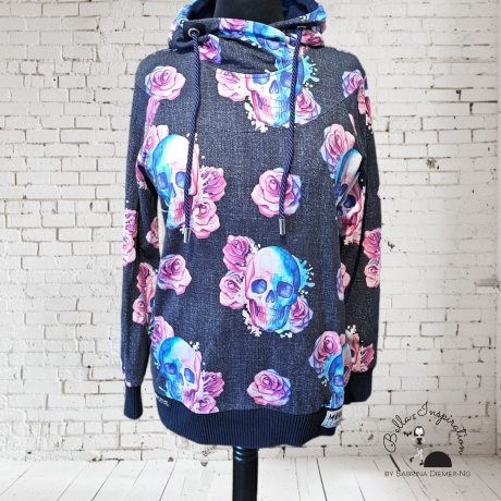 Hoodie Kapuze Skull Blau Pink