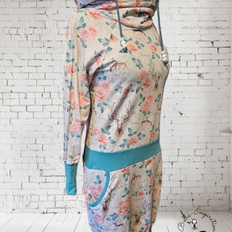 Pullikleid Hoodiekleid Kapuze Hirsch Beige Mint