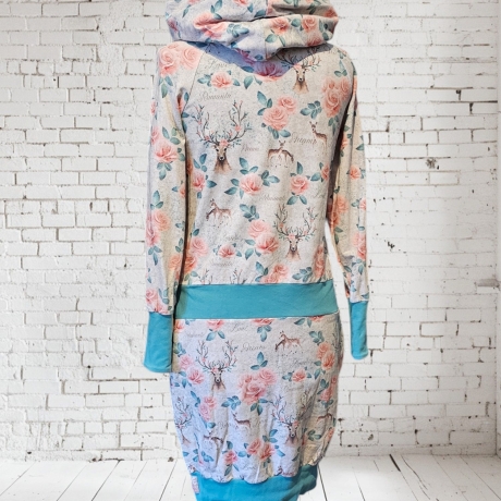 Pullikleid Hoodiekleid Kapuze Hirsch Beige Mint