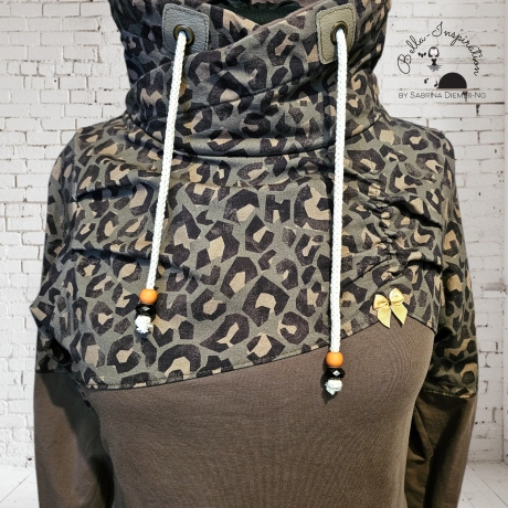 Longpulli Longhoodie Loopkragen Braun Leo