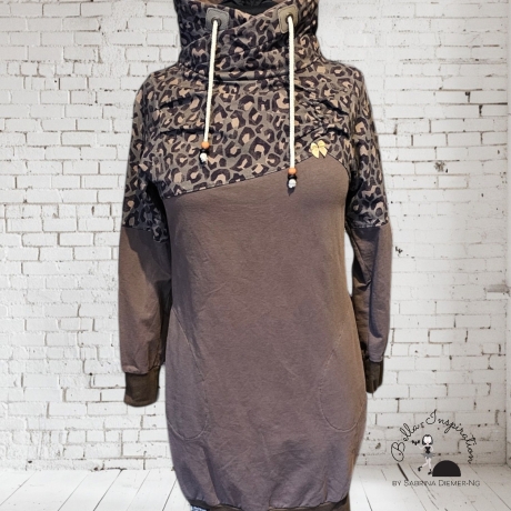 Longpulli Longhoodie Loopkragen Braun Leo