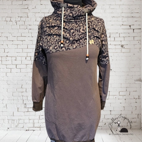 Longpulli Longhoodie Loopkragen Braun Leo