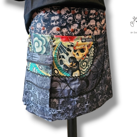 Wickelrock Wenderock mit Tasche Täschchen Gothic Totenkopf 1
