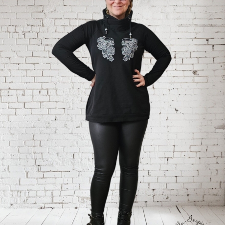 Longpulli Longhoodie Skull und Blumen mit Kragen Vorbestellung!!!