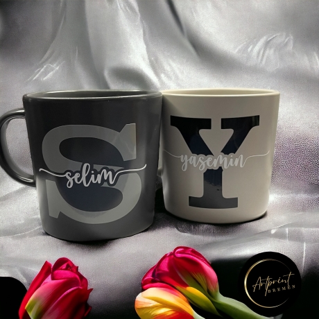 Personalisierter Kaffeebecher mit Namen & Initialen o. Wunschtext