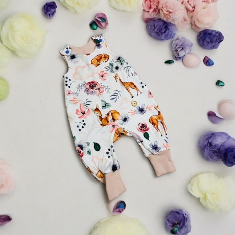 Babystrampler Mädchen Rehe Rehkitz Rosen I Weiß rosa I Strampler