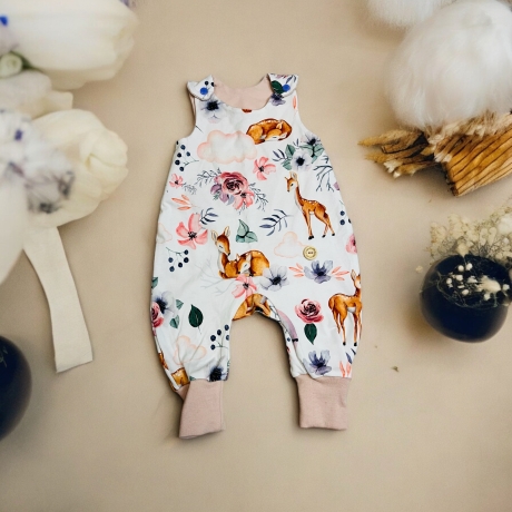 Babystrampler Mädchen Rehe Rehkitz Rosen I Weiß rosa I Strampler