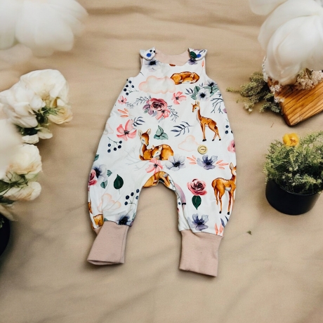 Babystrampler Mädchen Rehe Rehkitz Rosen I Weiß rosa I Strampler