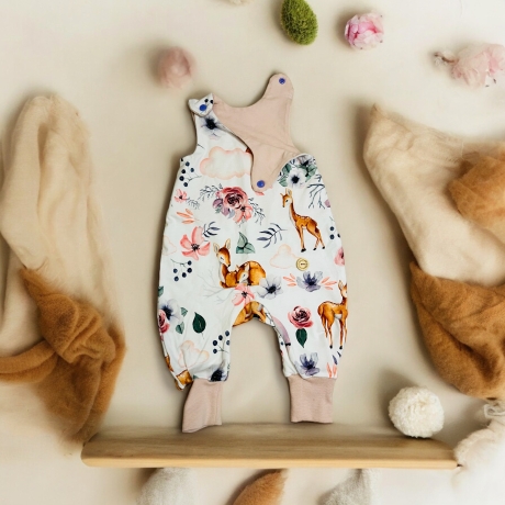 Babystrampler Mädchen Rehe Rehkitz Rosen I Weiß rosa I Strampler