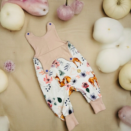 Babystrampler Mädchen Rehe Rehkitz Rosen I Weiß rosa I Strampler