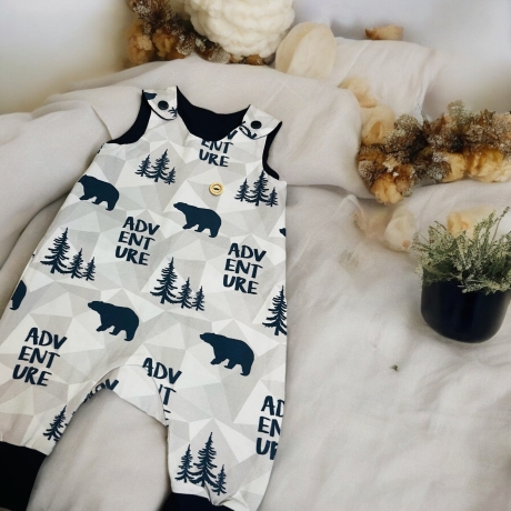 Strampler Baby Junge Bär I Strampelanzug grau blau Abenteuer
