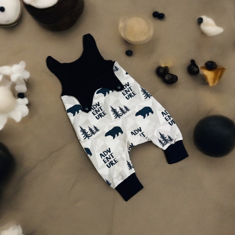 Strampler Baby Junge Bär I Strampelanzug grau blau Abenteuer