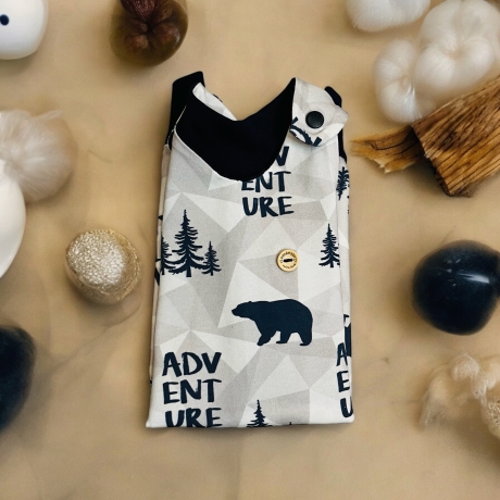 Strampler Baby Junge Bär I Strampelanzug grau blau Abenteuer