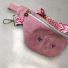 Crossbody Bag Bauchtasche aus Canvas Flower rosa mit Gurtband