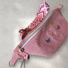 Crossbody Bag Bauchtasche aus Canvas Flower rosa mit Gurtband