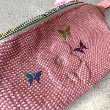 Crossbody Bag Bauchtasche aus Canvas Flower rosa mit Gurtband