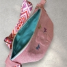 Crossbody Bag Bauchtasche aus Canvas Flower rosa mit Gurtband