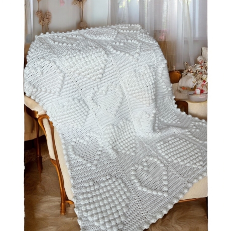 Babydecke gehäkelt weiß Herzen Häkeldecke Krabbeldecke Taufe