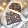 Mütze und Loop Set Mädchen grau weiß Herzen Mütze Jersey Trachten
