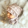 Mütze Loop Set Mädchen Norweger Muster weiß beige Mütze Jersey