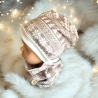 Mütze Loop Set Mädchen Norweger Muster weiß beige Mütze Jersey